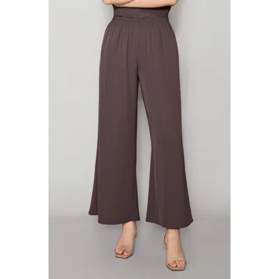 Melloday Luxe Crepe Wide Leg Pants In Brown