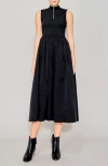 Melloday Mixed Media Midi Dress In Black