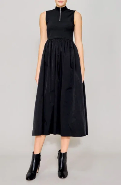 Melloday Mixed Media Midi Dress In Black