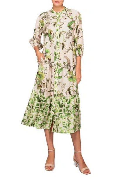 Melloday Mixed Media Midi Shirtdress In Multi