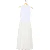 Melloday Mixed Media Ruched Dress In White