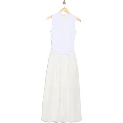 Melloday Mixed Media Ruched Dress In White