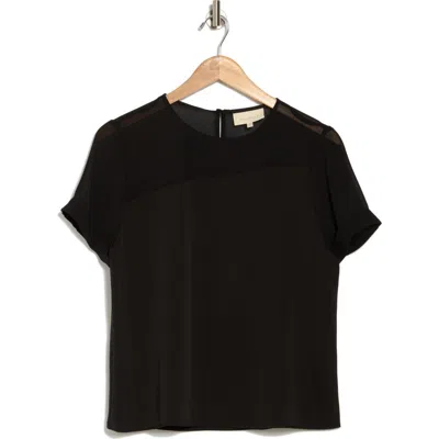 Melloday Mixed Media Stretch Top In Black