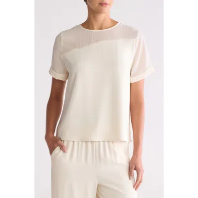 Melloday Mixed Media Stretch Top In Bone