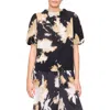 Melloday Mock Neck Puff Sleeve Top In Abstract Floral