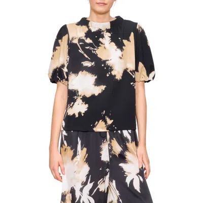 Melloday Mock Neck Puff Sleeve Top In Abstract Floral