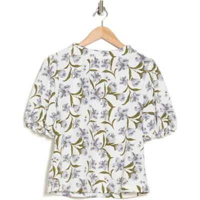 Melloday Mock Neck Puff Sleeve Top In Ivory/cream