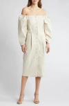 Melloday Off The Shoulder Button Front Midi Dress In Bone