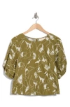 Melloday Oversize Short Sleeve Poplin Top In Green Ivory Print
