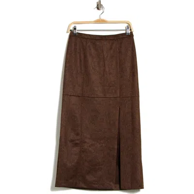 Melloday Paisley Faux Suede Maxi Skirt In Brown