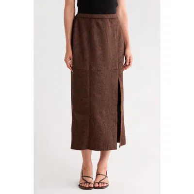 Melloday Paisley Faux Suede Maxi Skirt In Dk Brown Paisley
