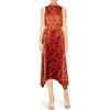 Melloday Paisley Pleated Handkerchief Hem Dress In Orange