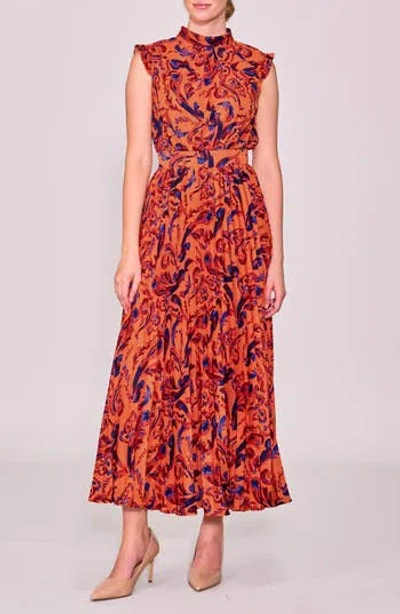 Melloday Paisley Pleated Midi Dress In Multi