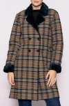 Melloday Plaid Faux Fur Topper Coat In Brown