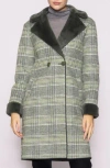 Melloday Plaid Faux Fur Trim Coat In Green