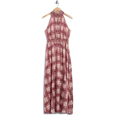 Melloday Plaid Halter Maxi Dress In Red
