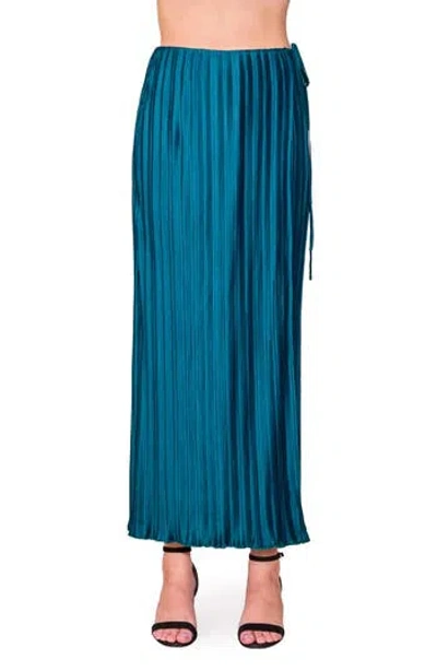 Melloday Pleat Side Tie Knit Maxi Skirt In Blue