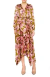 Melloday Pleated Asymmetrical Maxi Dress In Olive Blush