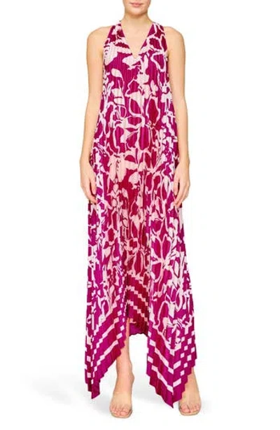 MELLODAY MELLODAY PLEATED FLORAL SATIN MAXI DRESS