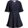 MELLODAY MELLODAY PLEATED FLUTTER SLEEVE MINIDRESS