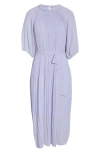 Melloday Pleated Long Sleeve Dress In Blue