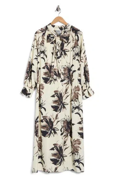 Melloday Pleated Long Sleeve Maxi Dress In Neutral