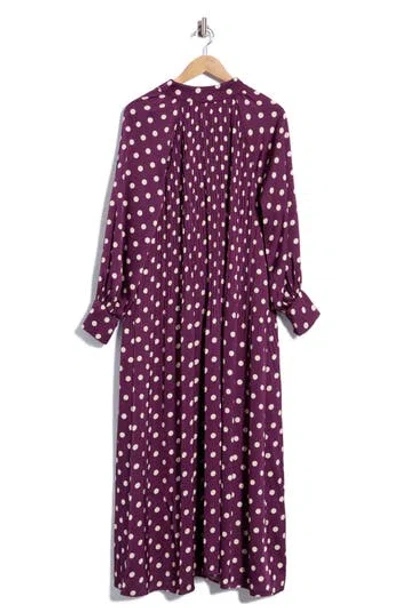 Melloday Pleated Long Sleeve Maxi Dress In Burgundy