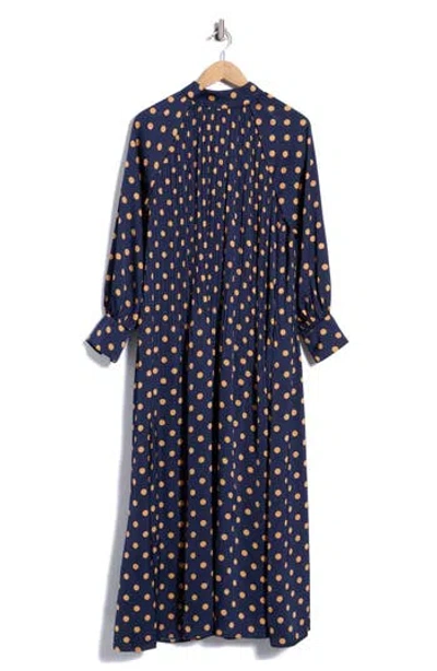 Melloday Pleated Long Sleeve Maxi Dress In Blue