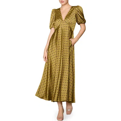Melloday Polka Dot Satin Maxi Dress In Brown