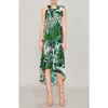 Melloday Print High Neck Midi Dress In Ivory/green Print