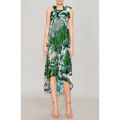 Melloday Print High Neck Midi Dress In Ivory/green Print