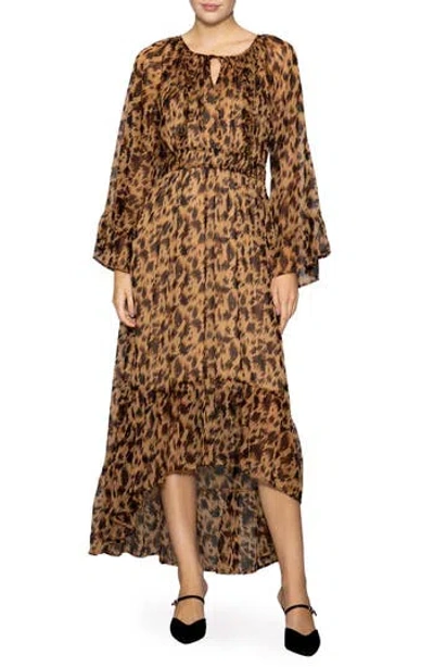 Melloday Print Long Sleeve Dress In Brown