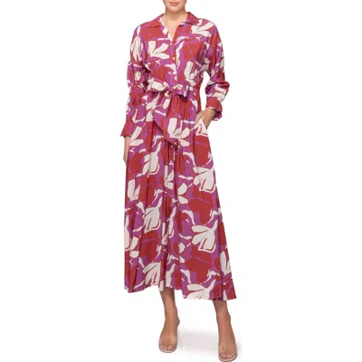 Melloday Print Long Sleeve Midi Shirtdress In Multi