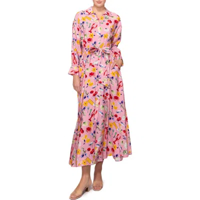 Melloday Print Long Sleeve Midi Shirtdress In Multi