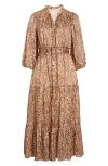 Melloday Print Long Sleeve Tiered Maxi Dress In Multi