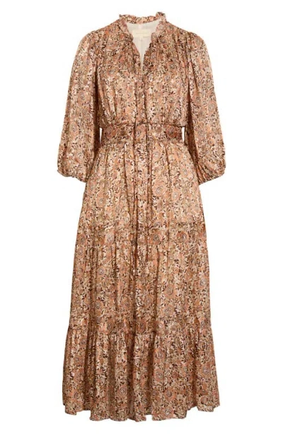 Melloday Print Long Sleeve Tiered Maxi Dress In Multi