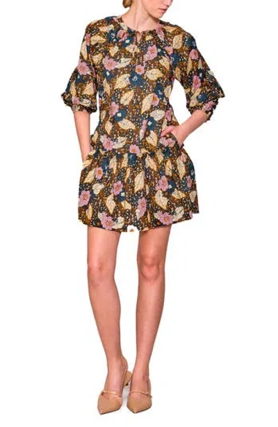 Melloday Print Poplin Babydoll Dress In Multi
