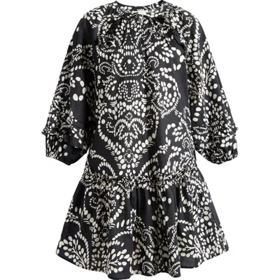 Melloday Print Poplin Minidress In Black