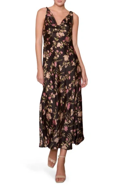 Melloday Print Satin Dress In Black