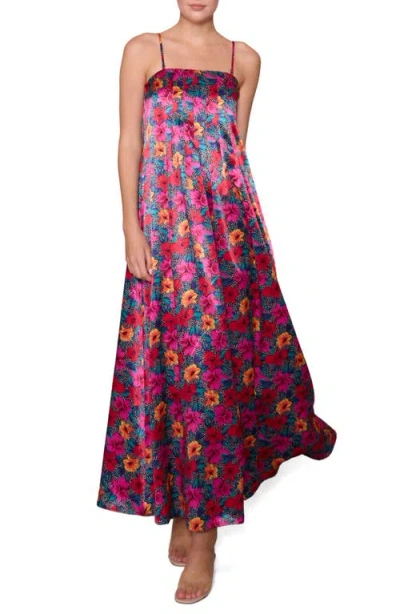 Melloday Print Sleeveless Satin Maxi Dress In Pink