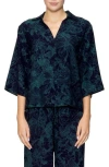 Melloday Print Three-quarter Sleeve Woven Top In Blue