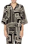 Melloday Print Three-quarter Sleeve Woven Top In Multi