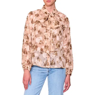 Melloday Print Tie Neck Button-up Shirt In Neutral