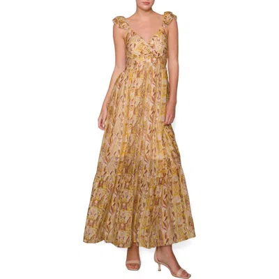 Melloday Print Tiered Maxi Dress In Brown