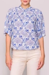 Melloday Print Voile Shirt In Blue
