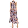 Melloday Printed Mock Neck Satin Maxi Dress