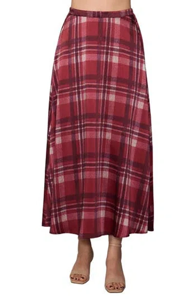 Melloday Printed Satin Midi Skirt In Burgundy