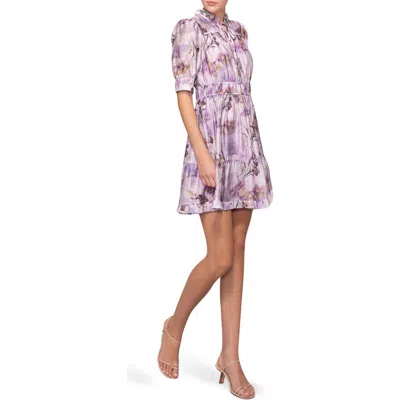 Melloday Printed Shirred Dress In Purple