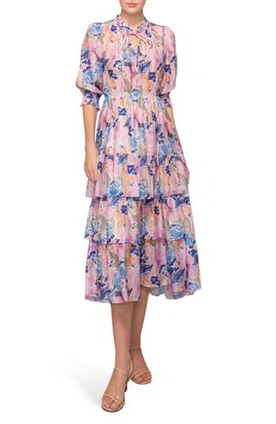 Melloday Printed Tiered Midi Dress In Multi