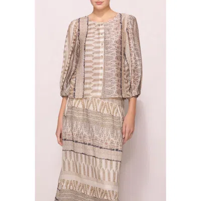 Melloday Puff Sleeve Button-up Shirt In Brown